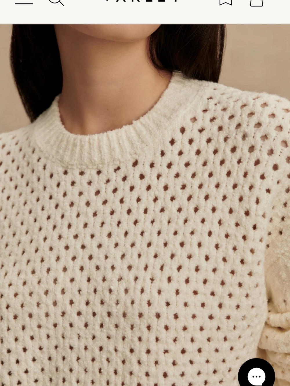 NWOT Varley Grady Boucle Ivory Open-Knit Crewneck Sweater SMALL - Picture 4 of 11